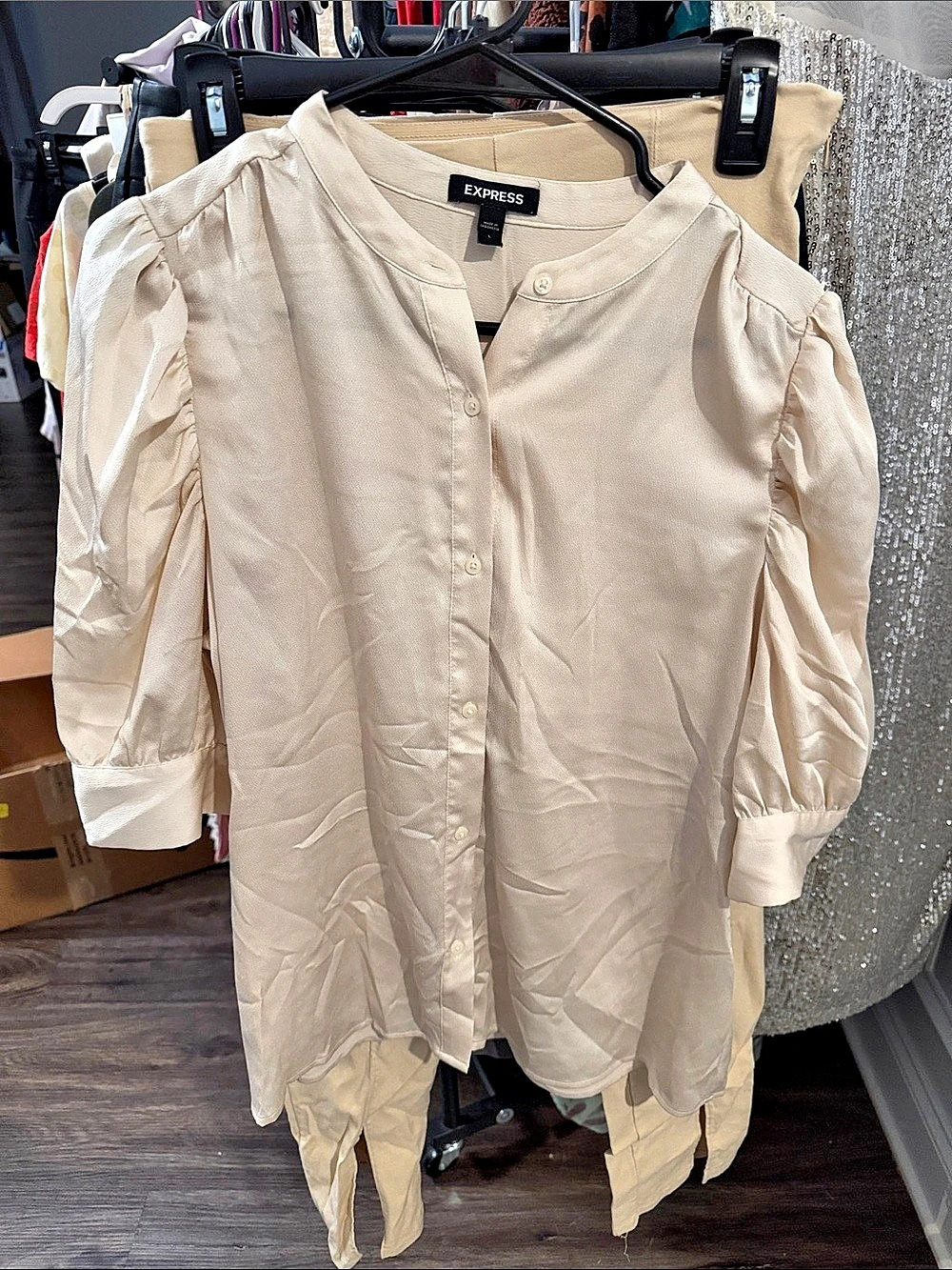 Express Cream Button Front Blouse